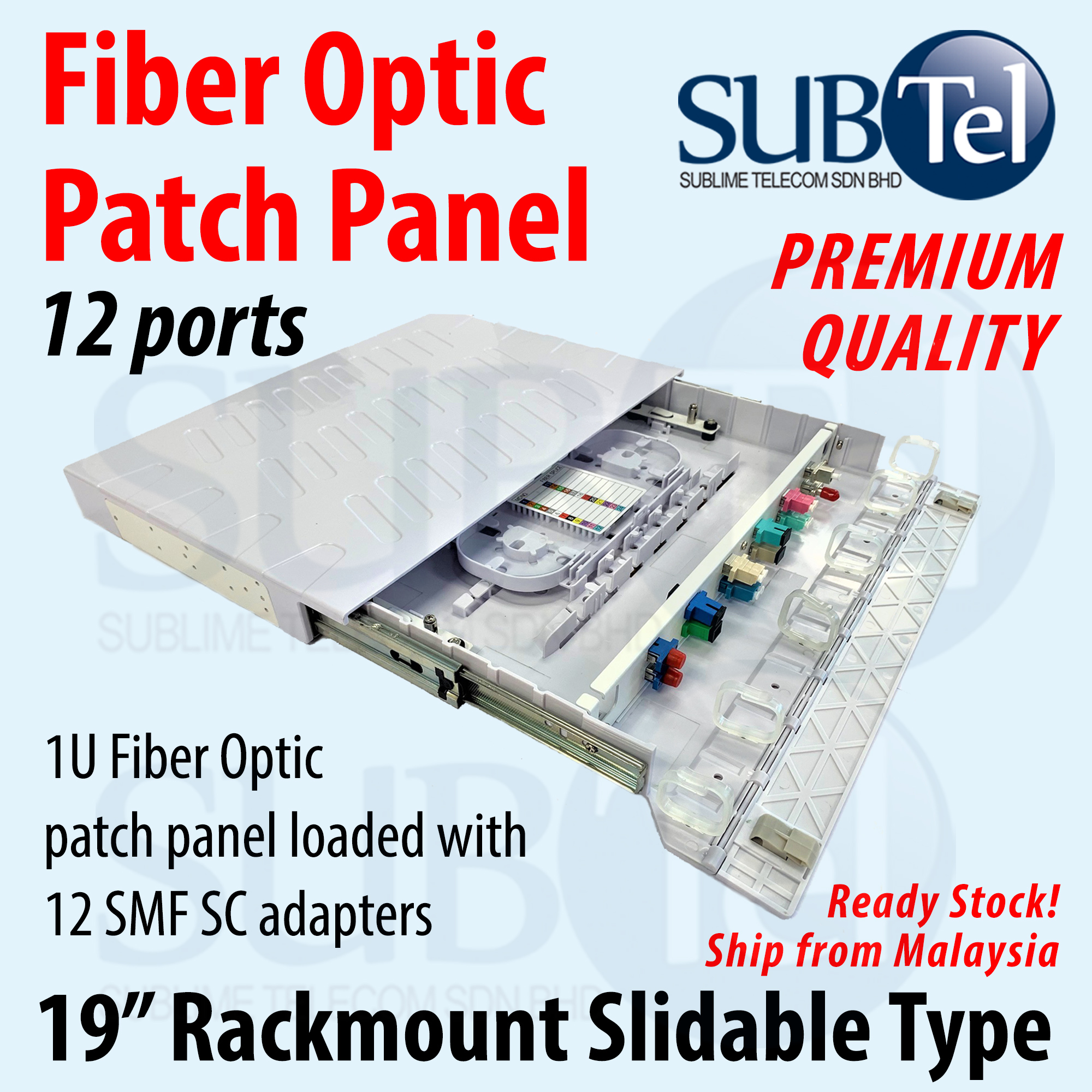 1U 12 Port Fiber Optic Patch Panel 19' Rackmount Slidable Type with SC