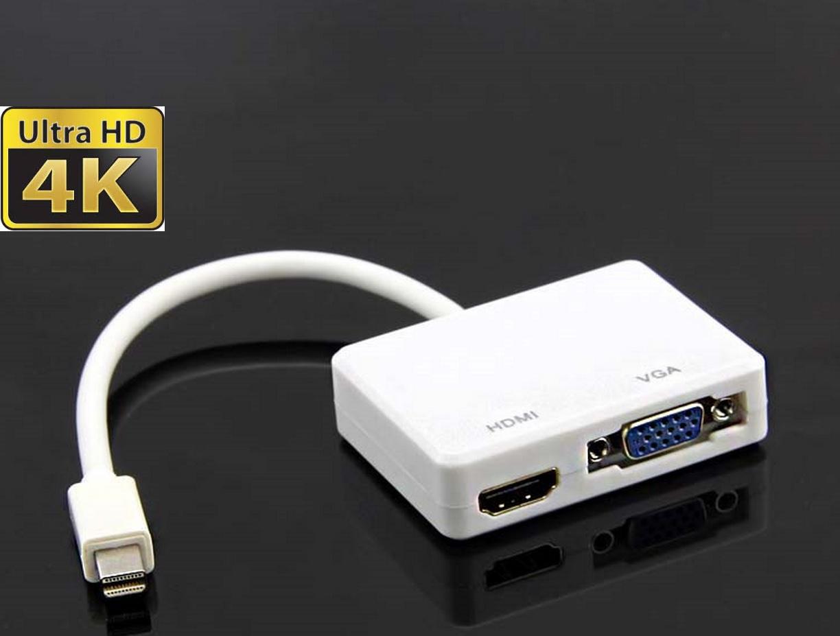 2 in 1 4K Mini DP DisplayPort Thunderbolt HDMI VGA Converter Adapter