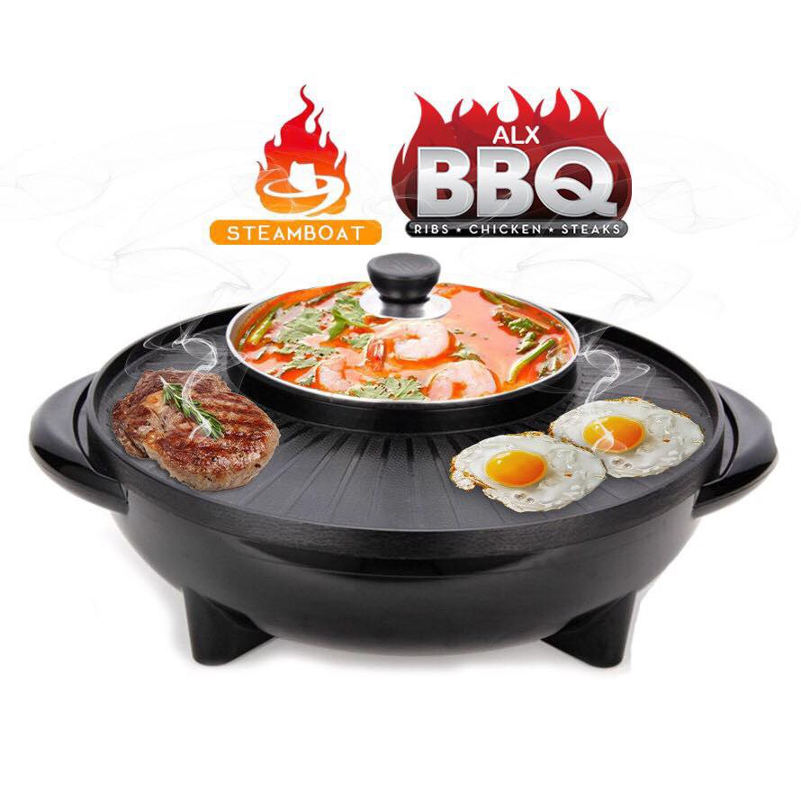 2-in-1 BBQ Grill  &amp; Steamboat Hot Pot Shabu Roast Fry Pan 2000W