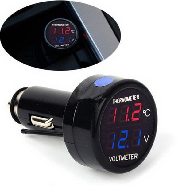 2 In 1 Car 12V Red Blue Dual Display LED Thermometer  &amp; Voltmeter