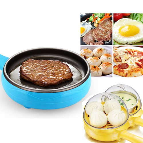 2 in 1 Mini Electric Frying Pan and Egg Cooker Boiler Steamer