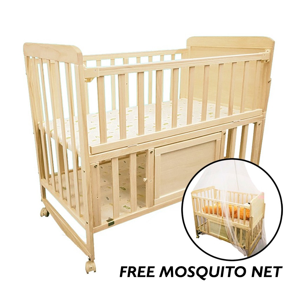 2 In 1 Nontoxic Solid Wood Easel Wooden Cradle Baby Cot Katil Bayi (2 Tiers)