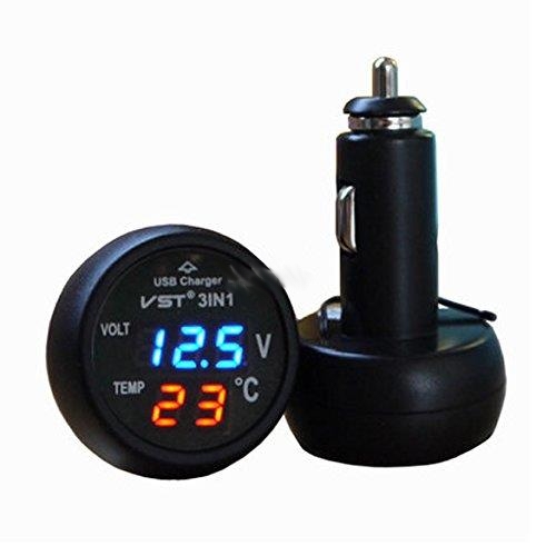 2.1Amp USB Car Charger, Digital Voltmeter  &amp; Thermometer