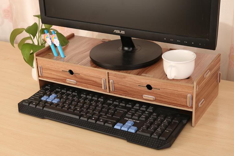 2 Drawer Monitor Riser Cabinet Wooden DIY Computer Desktop Table