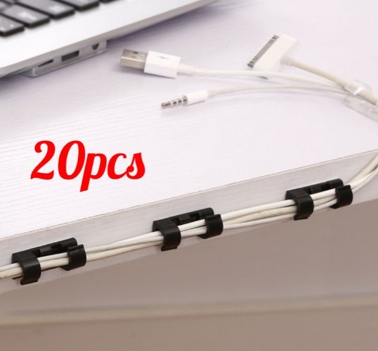 20x Pcs Clip Wire Cable Clip Desk Tidy Drop Holder Fixed Wire Cord Management 