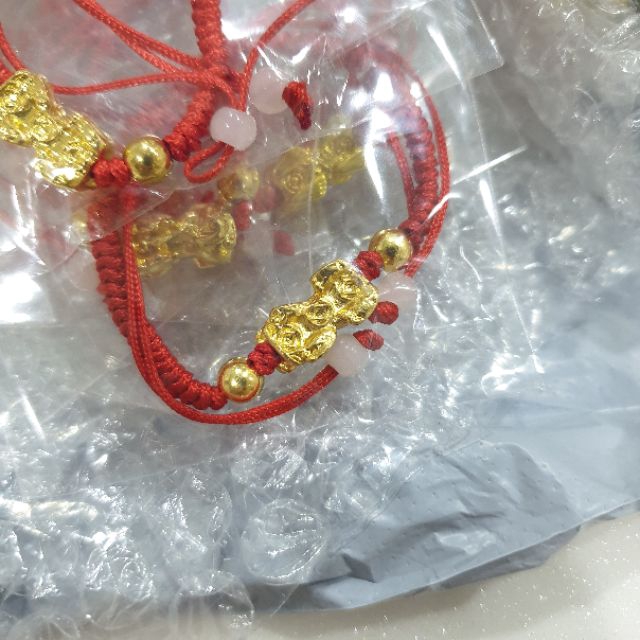 24K Lucky Pixiu Gold Plated Pixiu Red Rope String Lucky Bracelet