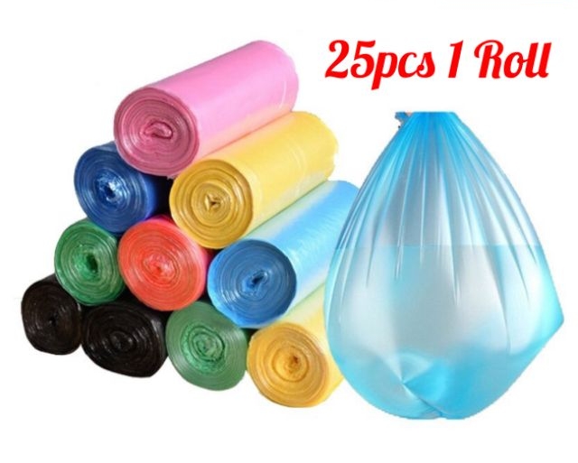 25pcs/pack Garbage Bags Flatten Up Kitchen Trash Bags Rubbish Bucket Kitchen C