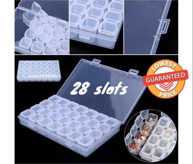 28 Slots Clear Plastic Adjustable Jewelry Storage Box Case Organizer Beads