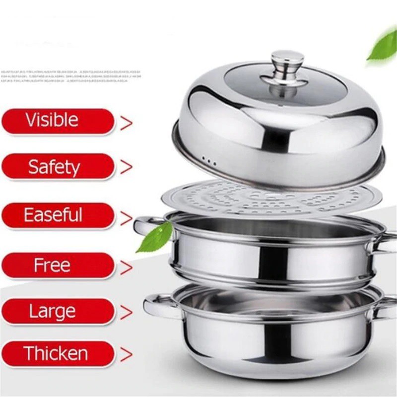 28cm 2 Layers Hot Pot Steamed Soup Stainless Steel Cookware Steam Pot