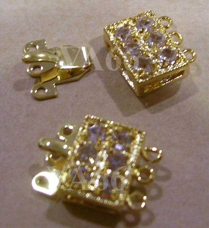 2p Rhinestone Gold Color 3-strand Clasps Findings G32 for Jewelry Maki..