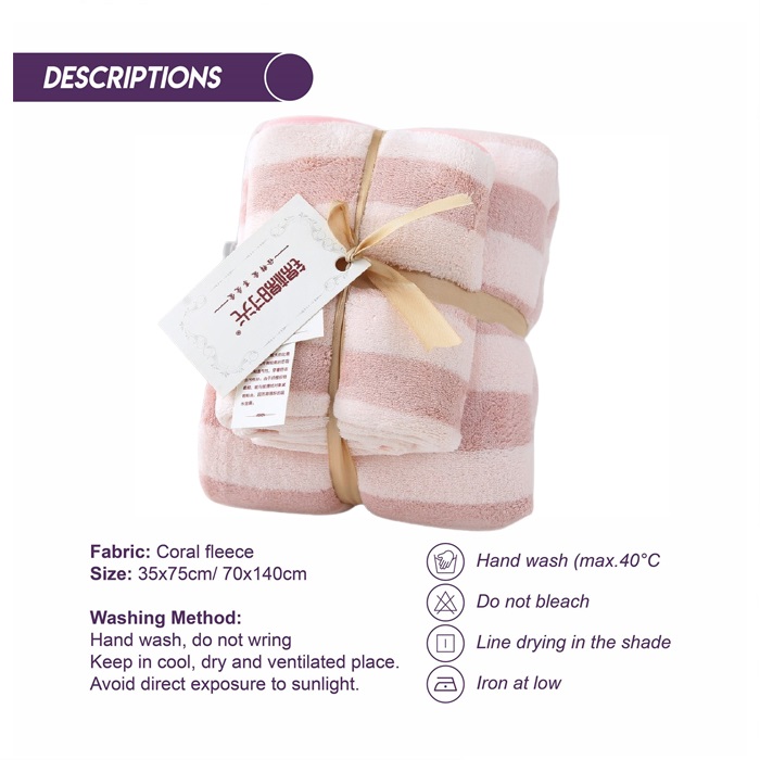 2pcs Luxury Super Large Towel Set High Absorbent Soft Bath Towel - Face Towels
