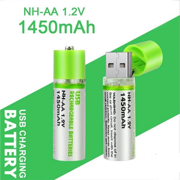 2pcs Portable AA Battery 1450mAh 1.2v USB Rechargeable
