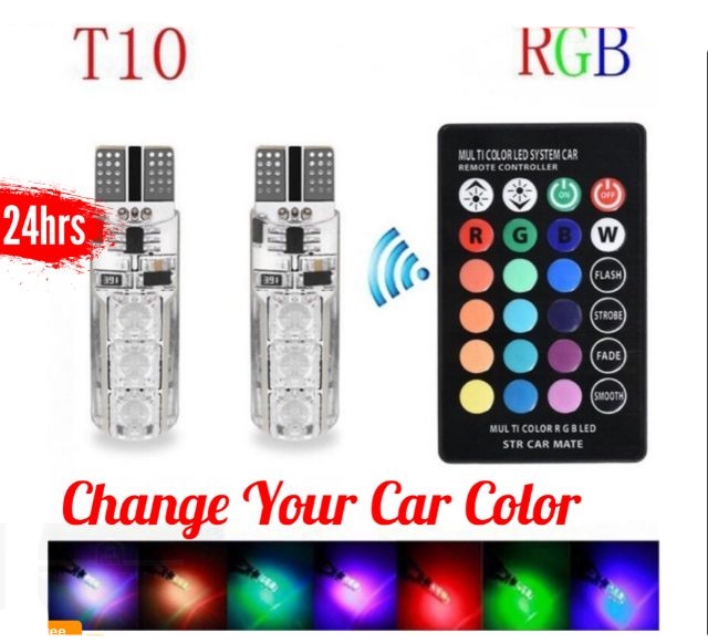 2pcs T10 5050 REMOTE CONTROL CAR LED BULB 6 SMD MULTICOLOR RGB 501 SIDE LIGHT 