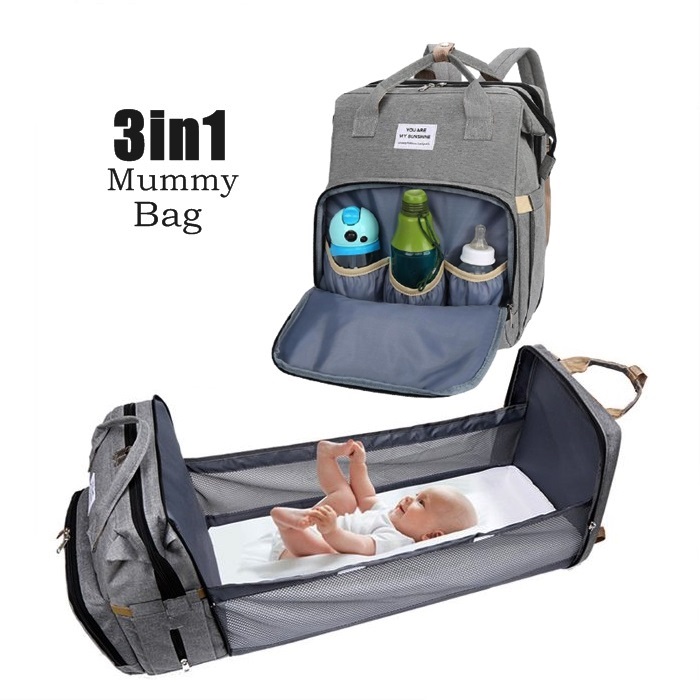 3 in 1 Diaper Bag Backpack with Changing Station Travel Bassinet