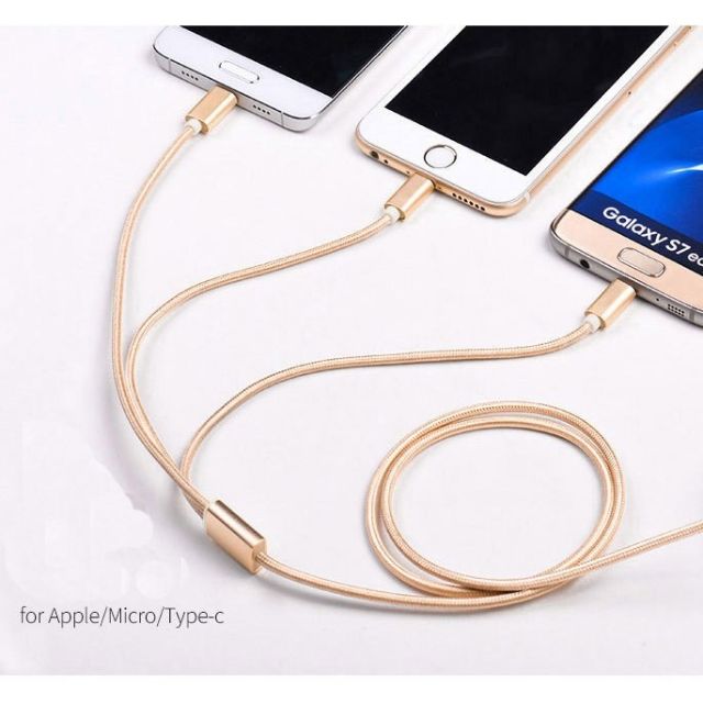 3 In 1 USB Nylon Cable Type-C Apple Android Type-C Phone Charging Line