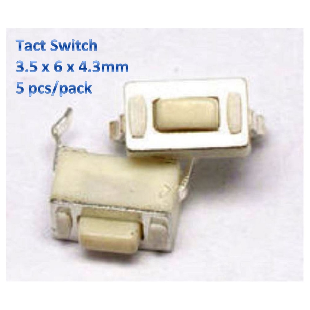 3.5 x 6 x 4.3mm Through Hole Tact 2-Pin Push Button Switch- 5 pcs/pack