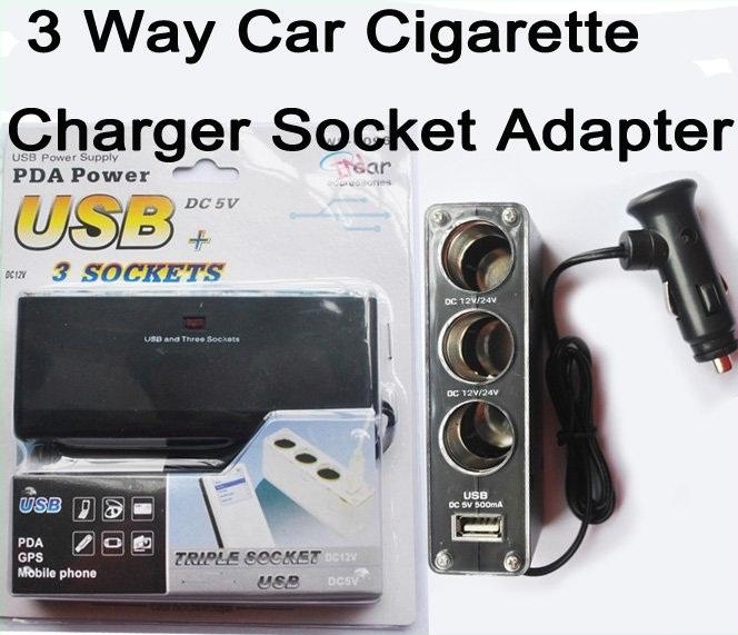 3 Way Auto Car Cigarette Lighter Socket Splitter 12V Charger Power Ada