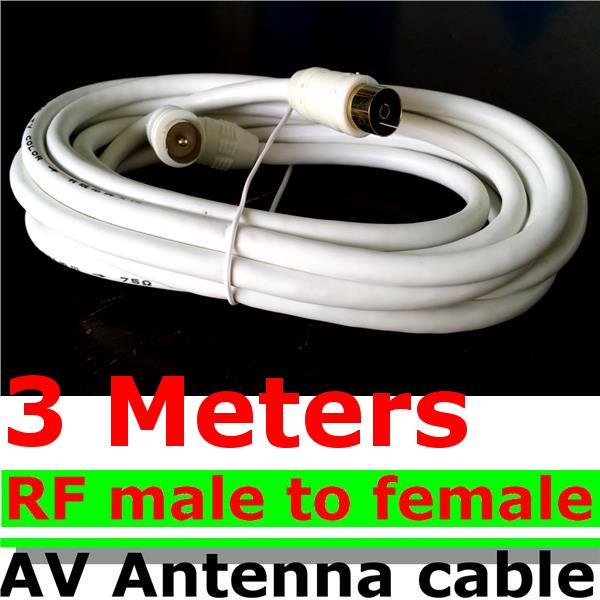 3 Meter 3M RF male plug to female socket AV TV antenna cable extension