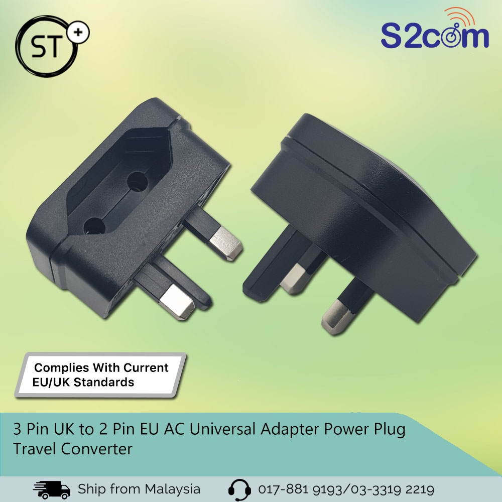 3 Pin UK to 2 Pin EU AC Universal Adapter Power Plug Travel Converter