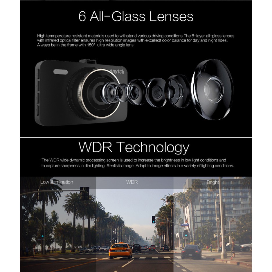 3 &quot; IPS Car DVR 6G Lens WDR with G-Sensor Super Night Vision