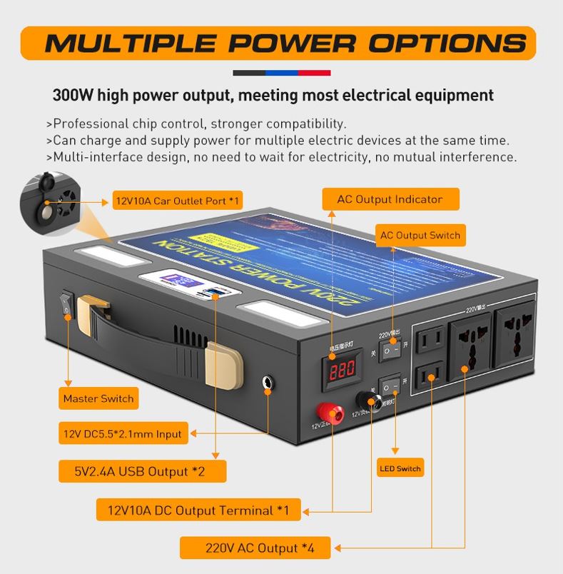 300W Portable Power Station Powerbank  Emergency Backup Battery