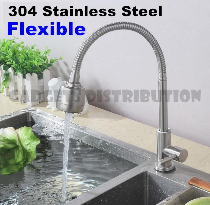 304 Stainless Steel Flexible Pipe Kitchen Sink Faucet Water Tap 2350 1