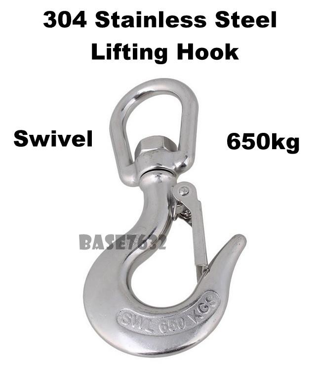 304 Stainless Steel Swivel Eye Lifting Hook 650kg 0.65T Limit 2292.1