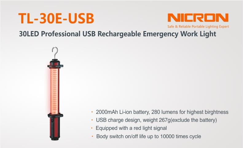 30LED Professional USB Rechargeable Emergency Work Light(red strobe)