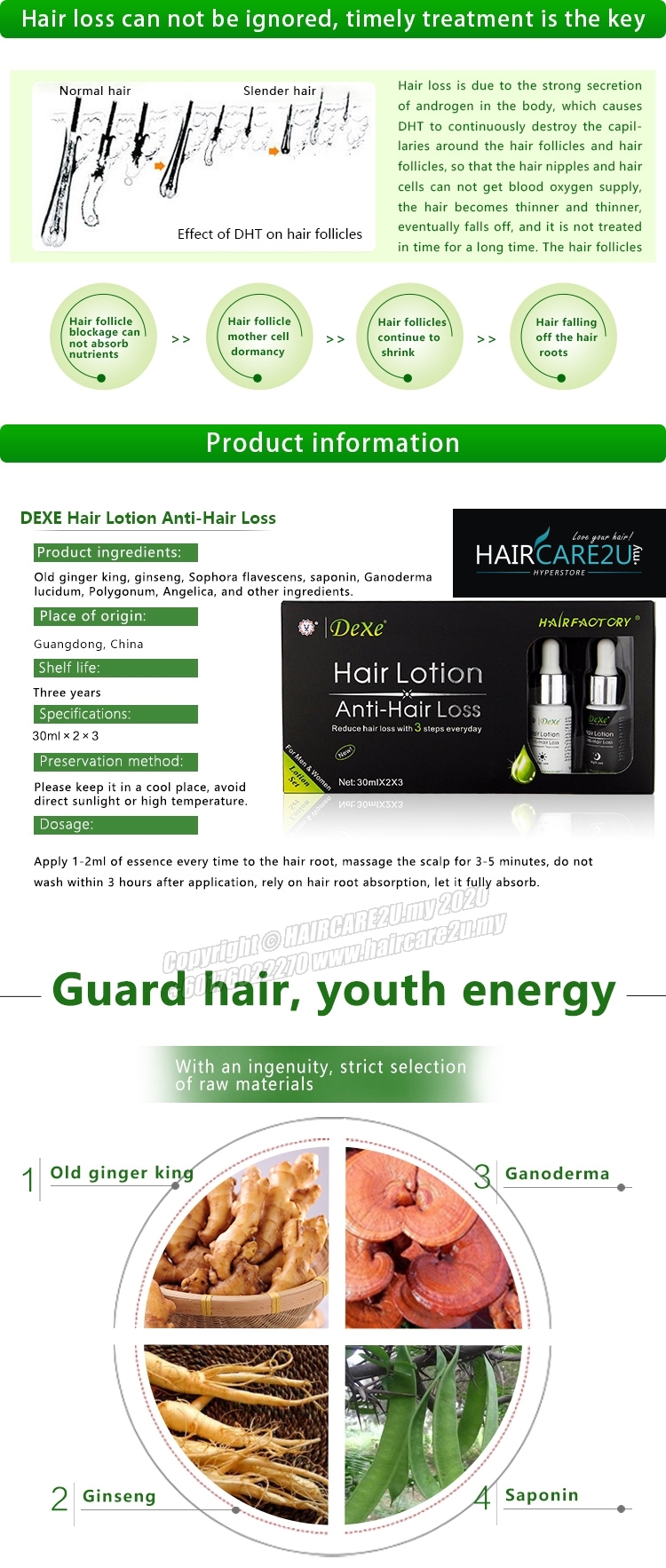 30ml x 3 sets Dexe Anti Hair Loss Lotion (Day &amp; Night)