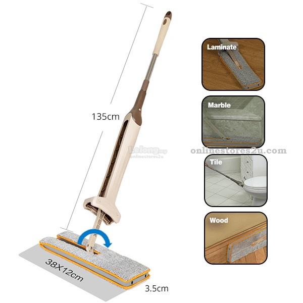 38cm Double Sided Hands Free Wash Self-Wringing Lazy Flat Floor Mop