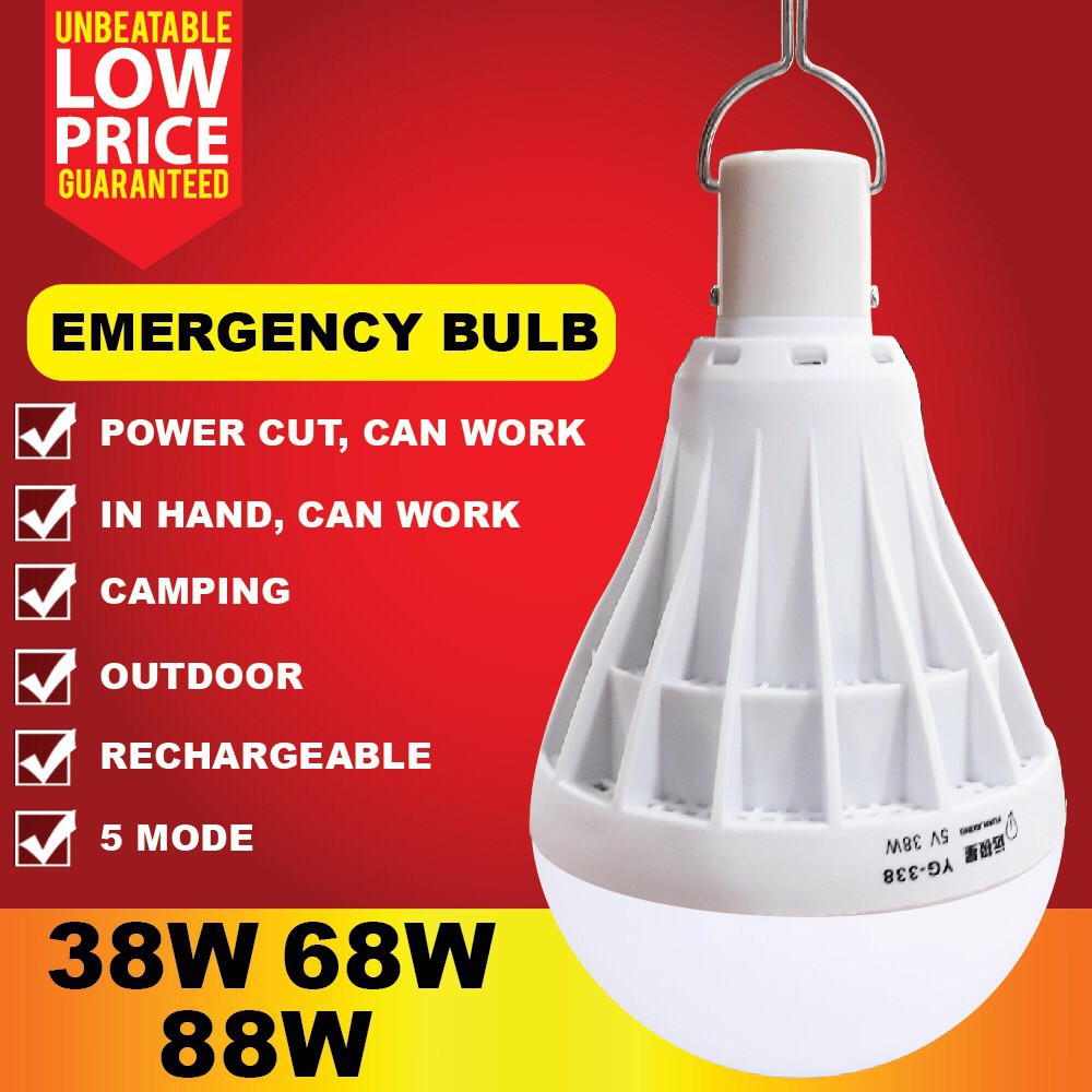 38W 68W 88W USB Emergency Rechargeable Led Light Bulb 5 Modes Outdoor