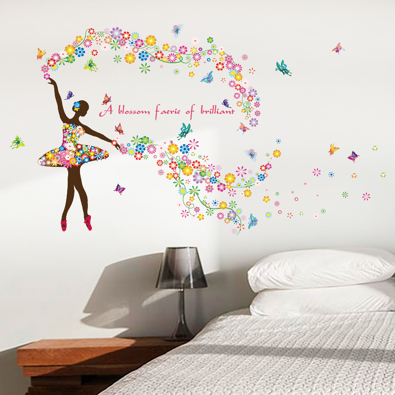 3d Flower Girls Wall Stickers For Bedroom Removable Colorful Wall Deca