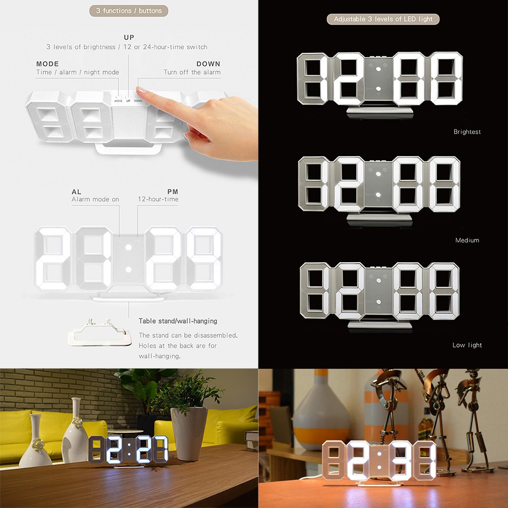 3D LED Digital Display Wall Alarm Clock Multi-Function With USB Cable  &amp; B