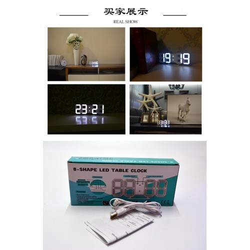 3D LED Digital Display Wall Alarm Clock Multi-Function With USB Cable  &amp; B