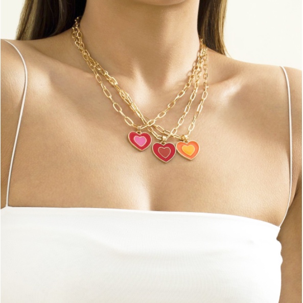 3PCS Heart in Heart Design Multicolor Women Necklace Simple Casual