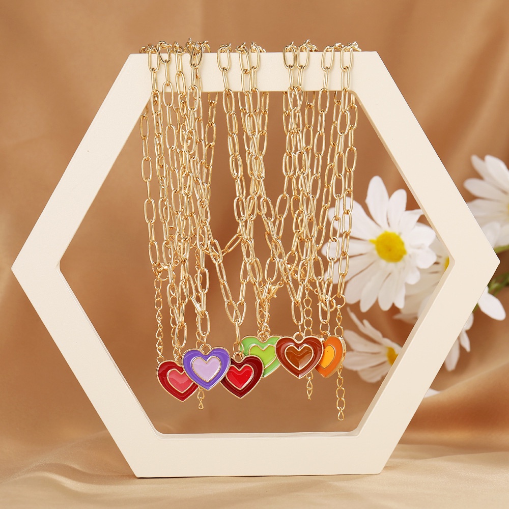 3PCS Heart in Heart Design Multicolor Women Necklace Simple Casual