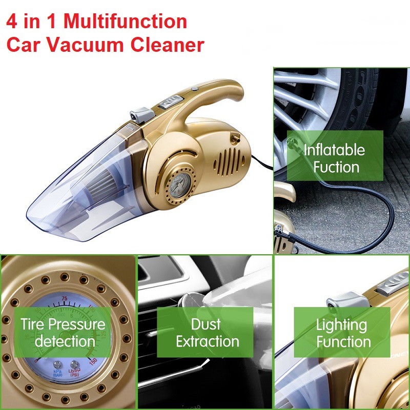 4 In 1 Multifunction Handheld Car Vacuum Cleaner Tire Inflator Pressure Gauge