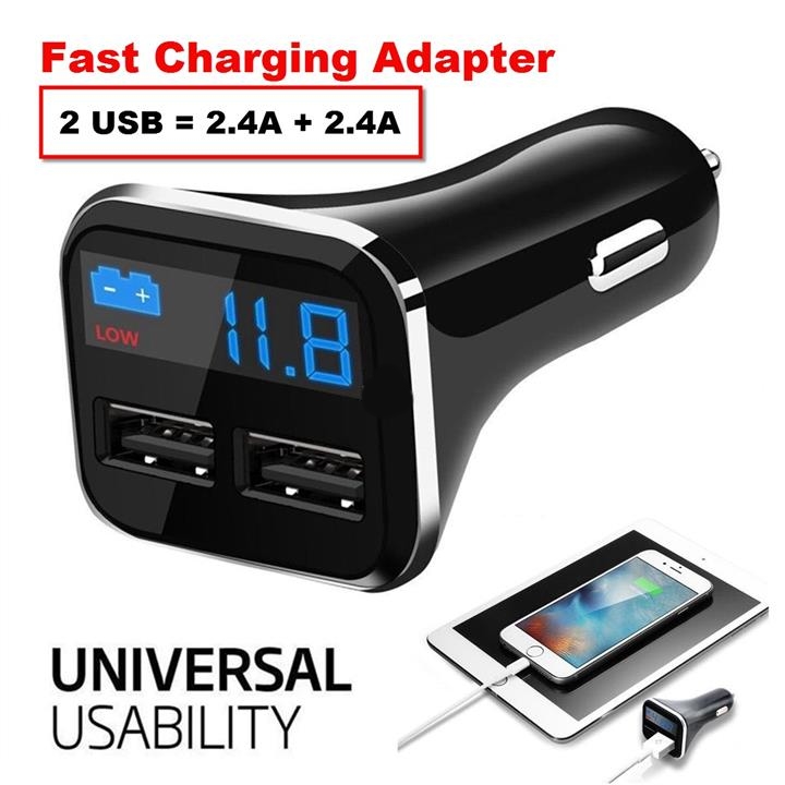 4.8A 2 USB Smart LCD Car Quick Charge Charger Volt Tester Meter