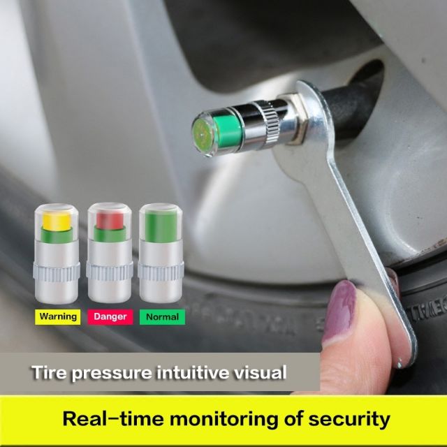 4 Pcs Car Tire Auto Tyre Alert air Pressure Gauge Valve Cap Monitor Indicator 