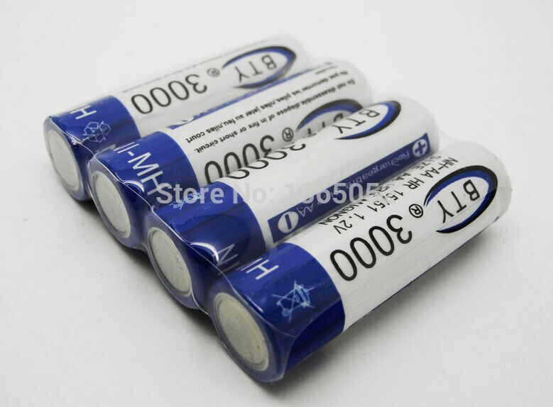 4 PCS/PACK BTY 3000 1.2V AA Ni-MH Rechargeable Battery Batteries