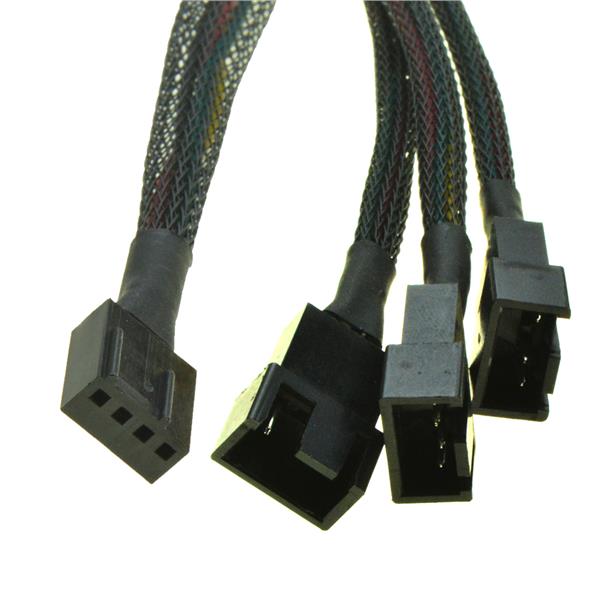 4 Pin PWM Fan Cable 1 To 3 Ways Splitter Black Sleeved Extension Cable