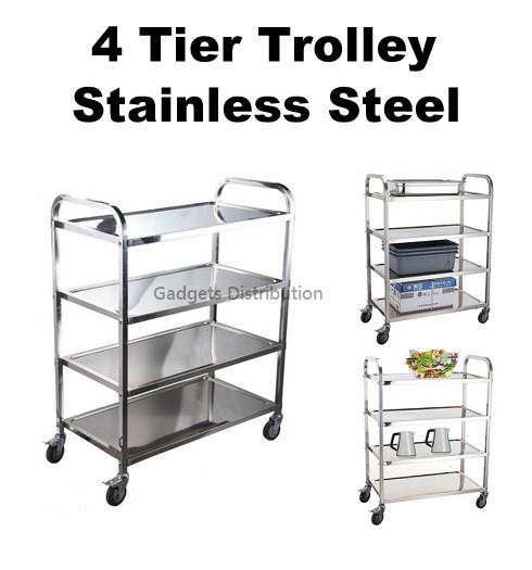 4 Tier Stainless Steel Restaurant Dining Food Trolley Cart 2583.1