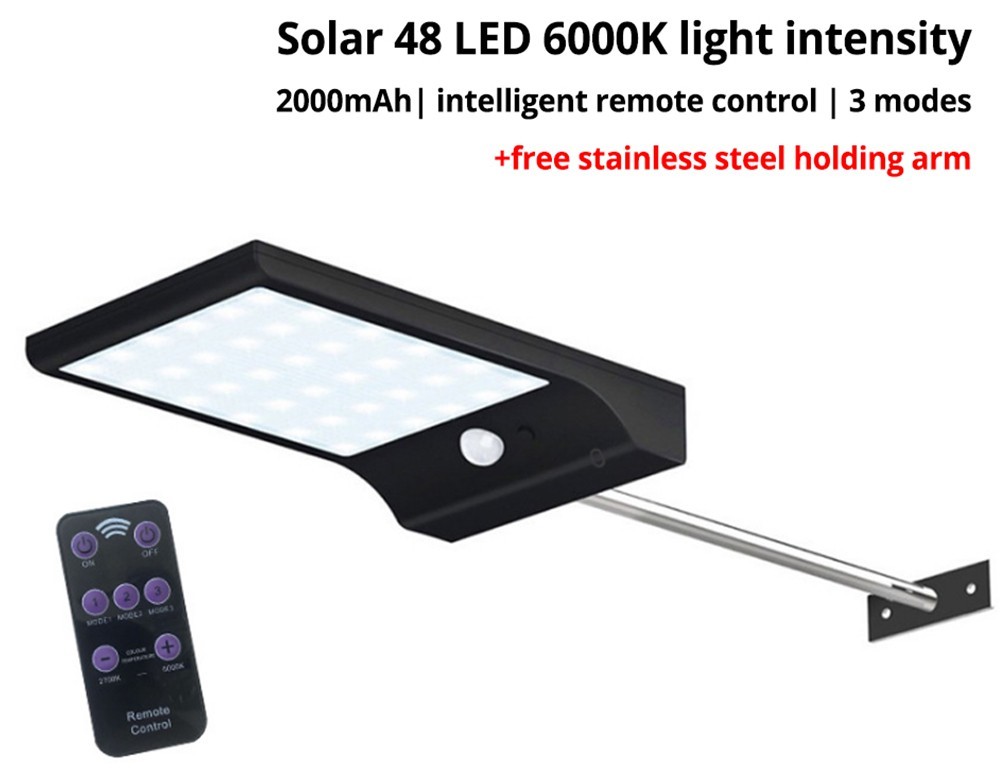 48 LED Waterproof Solar Motion Sensor 6000k Light Outdoor Smart Remote Control