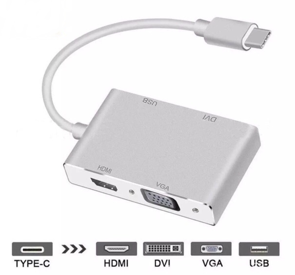 4in1 USB Type C Male To DVI/HDMI 4K/VGA/USB 3.0 Female Hub Adapter Converter