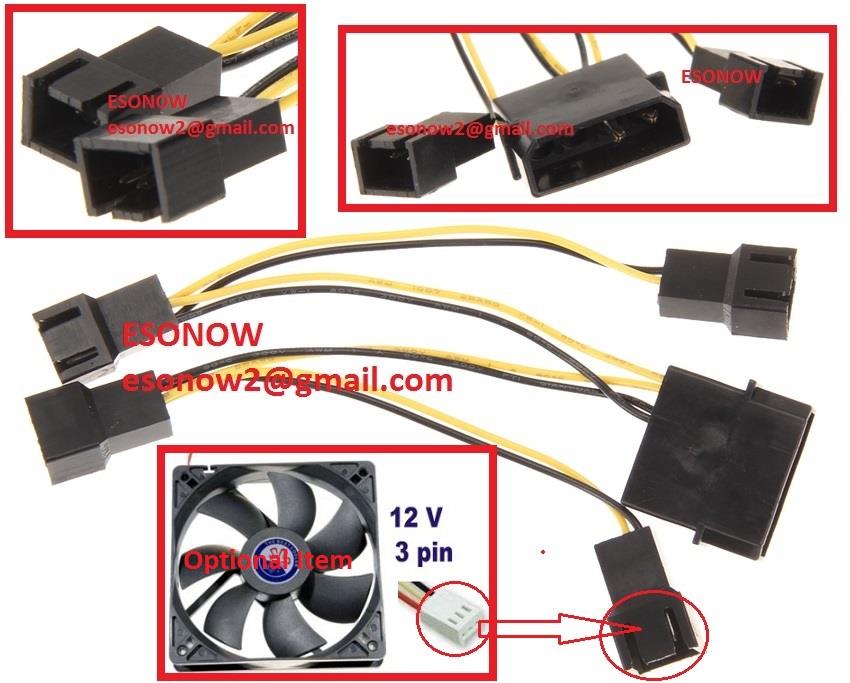 Molex To 4 X 3 Pin Fan Cable 12v