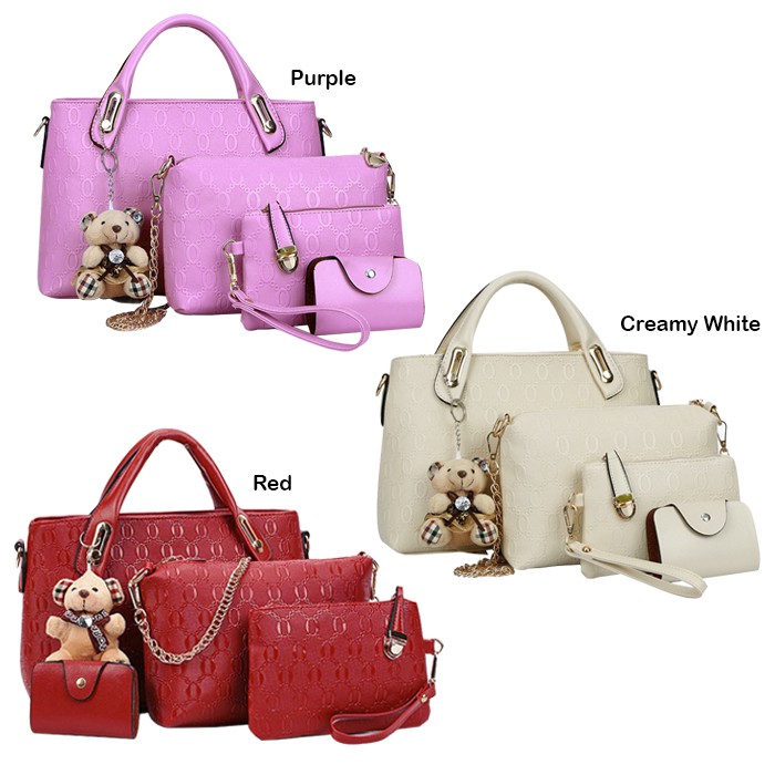 5 In 1 Synthetic Leather Shoulder Bag Zipper Cross Body Tote Bags