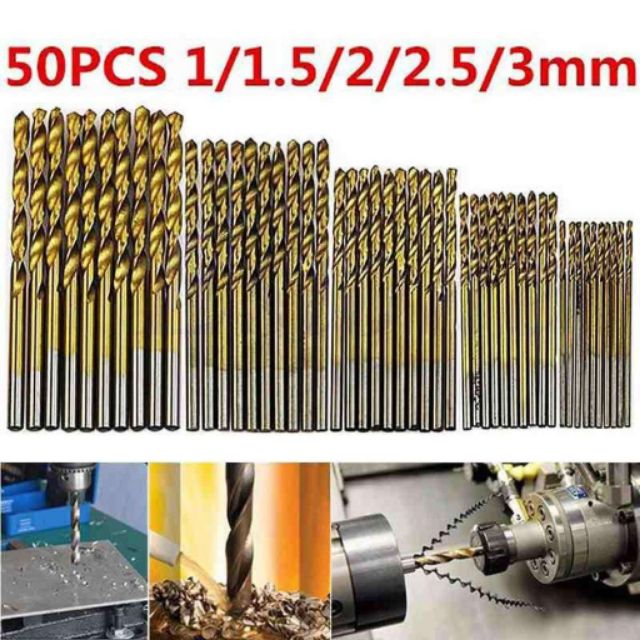 50Pcs High Quality Titanium Coated HSS High Speed Steel Drill Bit Set Tool - 1