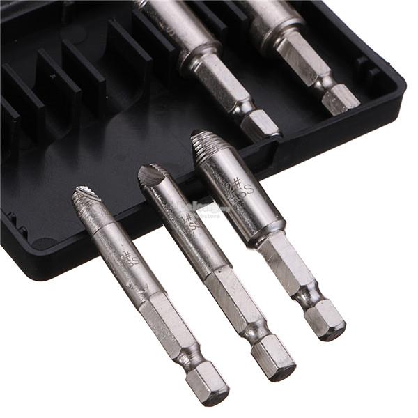 5pcs 1//4 Inch Hex Screw Extractor Set HSS Broken Damaged Bolt Remover Tool