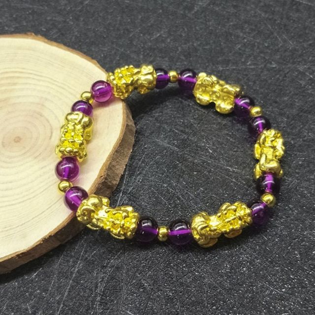 6 Bead Plated Gold Pixiu Couple Luck Garnet Bracelet