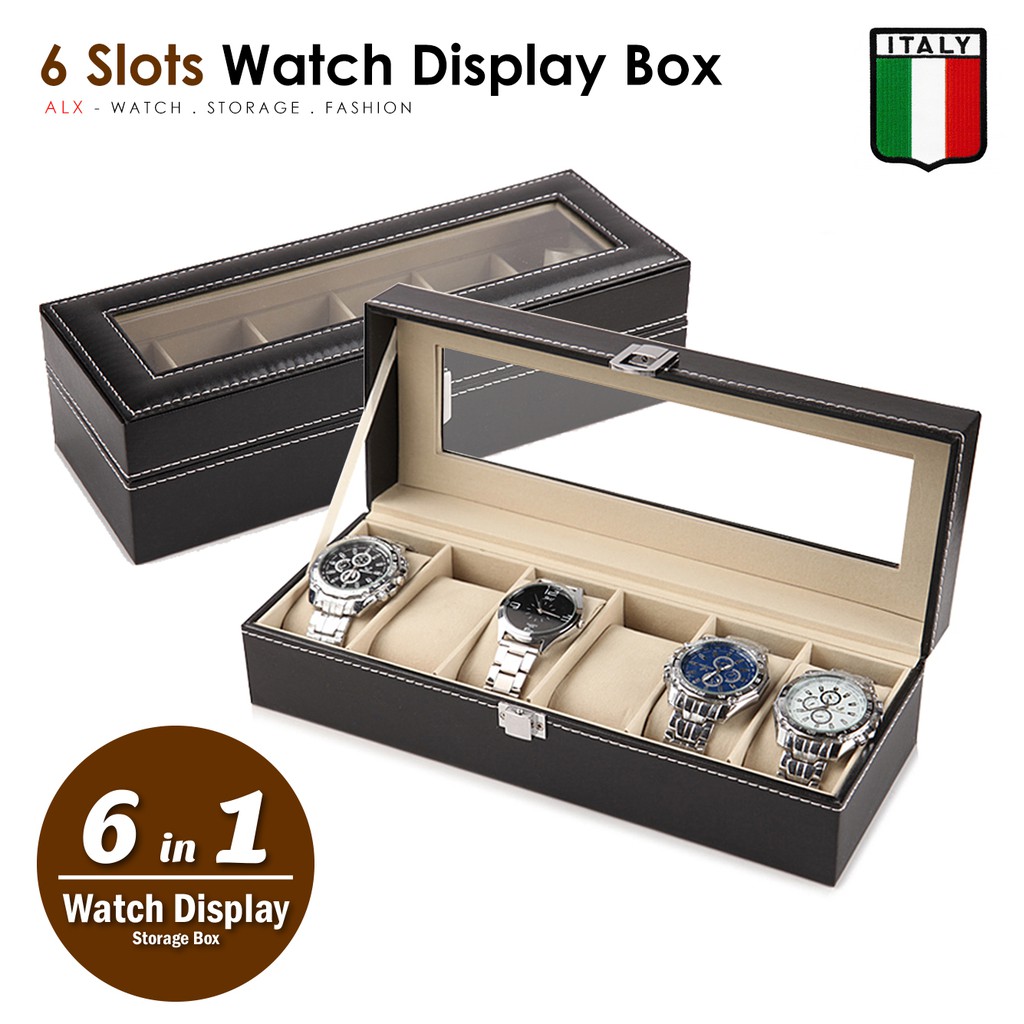 6 Slots Premium Italy Leather Watch Display Pillow Holder Case Storage Box 001